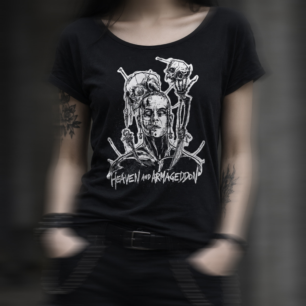 HARMS 'Heaven & Armageddon' Rolled up Sleeve Shirt